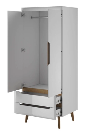 Szafa Atka 80 cm biała / biały połysk / dąb riviera nowoczesny design w stylu skandynawskim z systemem pełnego wysuwu szuflad