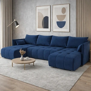 Narożnik z funkcją spania Selva U granatowy ciekawie prezentujący się narożnik wykonany z komfortowej tkaniny typu plusz