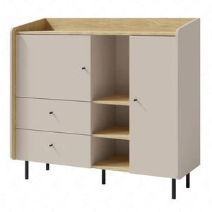 Komoda z szufladami Olivio 125 cm beż piaskowy / dąb olejowany idealna komoda do sypialni salonu lub pokoju młodzieżowego czarne uchwyty