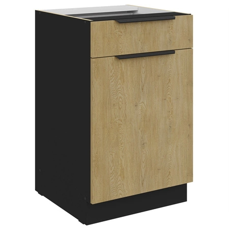 Szafka kuchenna stojąca z szufladą i półką Crotone 50 D 1F 1S BB metalowe uchwyty krawędziowe szafka odporna na działanie wilgoci i uszkodzenia