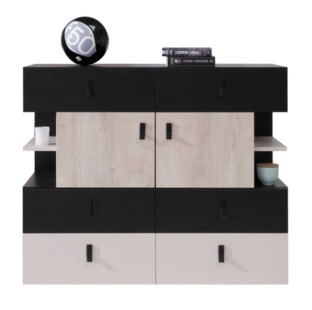 Zestaw mebli Niko czarny / dąb / beż idealna propozycja do pokoju młodzieżowego lub dziecięcego w modnym stylu