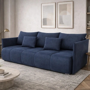 Kanapa rozkładana Selva niebieska funkcjonalna sofa do salonu z pojemnikiem na pościel velvetowa tkanina o eleganckiej strukturze