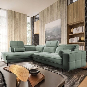 Narożnik Samos miętowy lewostronny nowoczesny design prosta i stylowa bryła wpisująca się w każdą aranżację regulowane zagłówki