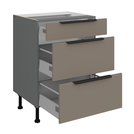 Szafka kuchenna stojąca z szufladami Fiuggi Ant 60 D 3S BB odporna na uszkodzenia wykończenie frontów w technologii anti fingerprint
