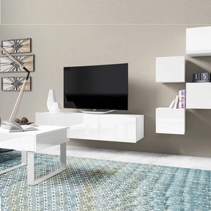 Zestaw mebli Apulia XXI biały połysk wyjątkowo stylowa meblościanka do salonu proste bryły wpisujące się w każde wnętrze