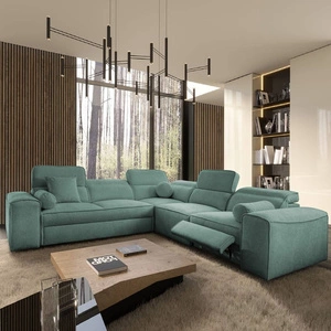 Narożnik z funkcją spania Viano III Lux patynowy prawostronny nowoczesny narożnik do salonu z wysuwanym podnóżkiem pojemnik na pościel