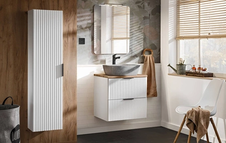 Szafka pod umywalkę Adeel 60 cm biała starannie wykonana szafka odporna na działanie wilgoci pionowe ryflowania na frontach