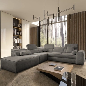 Narożnik z funkcją spania Viano IX szary lewostronny stylowy narożnik z pojemnikami na pościel idealny mebel do dużego salonu