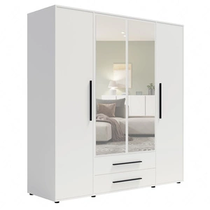 Szafa z lustrem Maxione 198 cm biała pojemna szafa do sypialni pokoju młodzieżowego lub przedpokoju wzbogacona szufladami