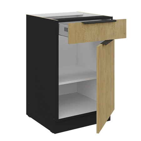 Szafka kuchenna stojąca z szufladą i półką Crotone 50 D 1F 1S BB metalowe uchwyty krawędziowe szafka odporna na działanie wilgoci i uszkodzenia