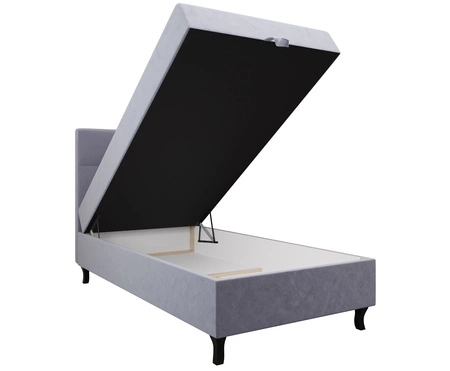 Łóżko kontynentalne Melba 100x200 błękitne w nowoczesnym skandynawskim stylu z tapicerowanym zagłówkiem łóżko z pojemnikiem