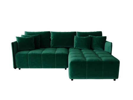 Narożnik z funkcją spania Oroso butelkowa zieleń prawostronny miękka tkanina typu velvet z powłoką hydrofobową pojemnik na pościel