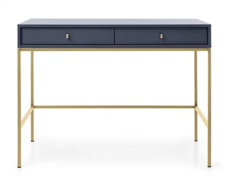 Konsola Mono granatowa z szufladami stylowy oraz funkcjonalny mebel z metalowymi elementami w kolorze złotym do przedpokoju lub salonu