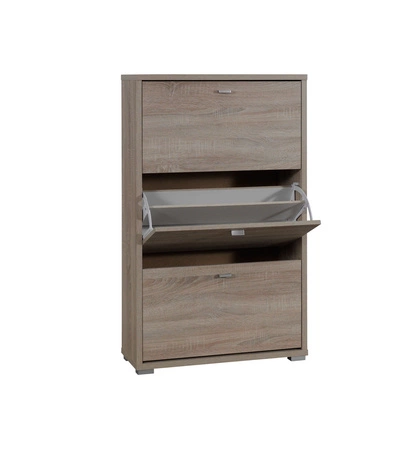 Szafka na buty Anter dąb sonoma jasny funkcjonalna szafka do przedpokoju praktyczne 4 drzwi otwierane do dołu