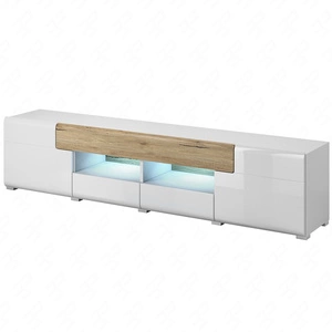Szafka RTV Toledo 208 cm biała / biały połysk / san remo jasne nowoczesna szafka pod telewizor w stylu skandynawskim