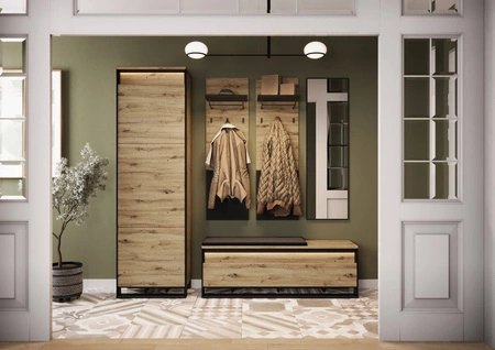 Szafa Quant 60 cm dąb artisan / czarny stylowy design szafy do przedpokoju o niewielkich gabarytach subtelne oświetlenie LED