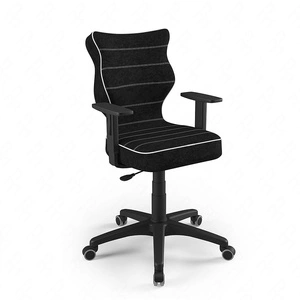 Krzesło do biurka Duo czarne idealne do wzrostu 146-176,5 cm profilowane siedzisko regulowane podłokietniki łatwo czyszcząca tkanina