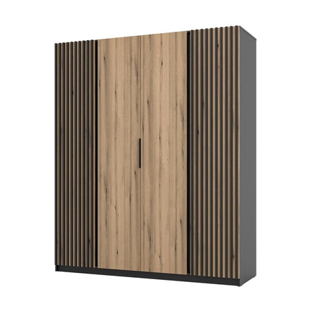Szafa Kastano XI 200 cm czarny / dąb evoke nowoczesny design drzwi szafy ozdobione czarnymi lamelami stylowe uchwyty krawędziowe