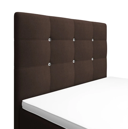 Łóżko kontynentalne Kansas 100x200 brązowe w nowoczesnym skandynawskim stylu z tapicerowanym zagłówkiem oraz zanóżkiem