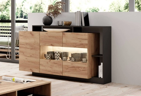 Komoda Elma 155 cm dąb craft złoty / antracyt nowoczesny design mebla obrzeża komody wykończone specjalną okleiną ABS