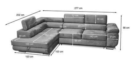 Narożnik z funkcją spania Ganta butelkowa zieleń lewostronny nowoczesna tkanina welurowa gwarantuje najwyższy komfort i funkcjonalność