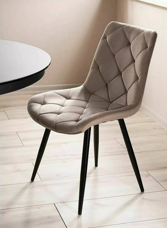 Krzesło tapicerowane Ralph ciemny beż nowoczesne oraz funkcjonalne krzesło do jadalni z metalowymi nogami