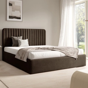 Łóżko tapicerowane Faro 160x200 brązowe wygodne łóżko do sypialni designerskie wezgłowie o subtelnie zaokrąglonym kształcie