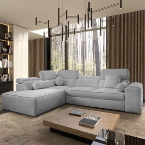 Narożnik z funkcją spania Viano VII jasny szary lewostronny modny i stylowy narożnik z regulowanymi zagłówkami ozdobne poduszki