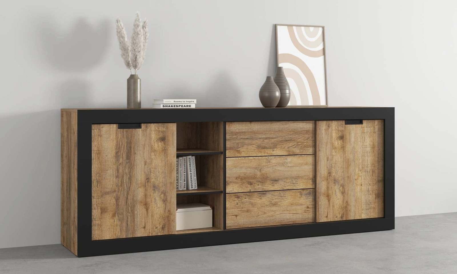 Komoda z szufladami Tudor dąb samdal / czarny
