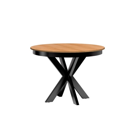 Stół okrągły rozkładany Fonti 110 cm dąb karmel / czarny designerski stół do jadalni metalowe nogi w stylu skandynawskim