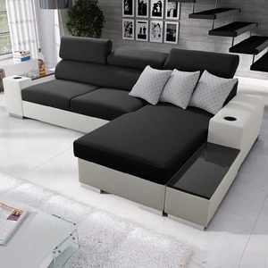 Narożnik z funkcją spania Provo czarny / biały prawostronny narożnik z pojemnikiem na pościel i funkcjonalną dostawką