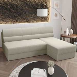 Narożnik z funkcją spania Fogu kość słoniowa prawostronny narożnik o prostym designie pokryty sztruksową tkaniną pojemnik na pościel