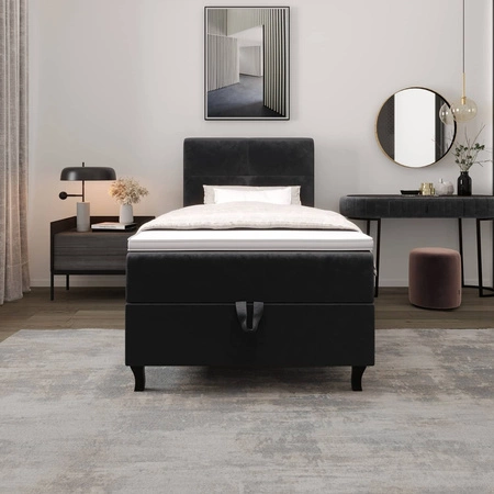 Łóżko kontynentalne Melba 120x200 grafitowe w nowoczesnym skandynawskim stylu z tapicerowanym zagłówkiem łóżko z pojemnikiem