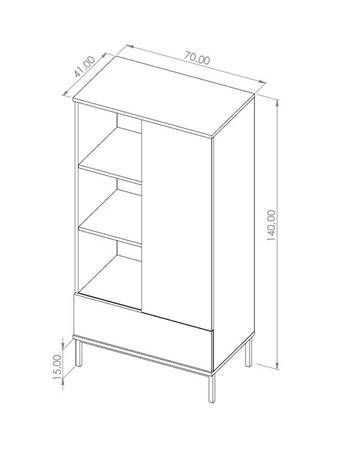 Regał Tutti 70 cm biały minimalistyczny design prosta forma mebla wsparta na metalowej podstawie pojemna szuflada push to open