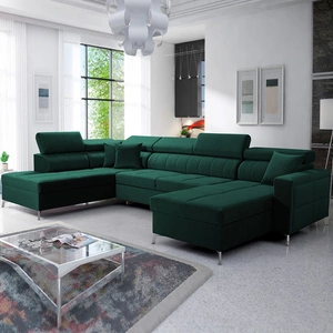 Narożnik z funkcją spania Nausa VI butelkowa zieleń prawostronny stylowy narożnik o komfortowym wykończeniu miękka tkanina typu velvet