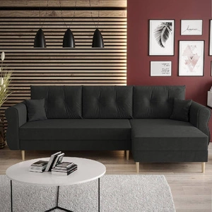 Narożnik z funkcją spania Wilkins grafitowy prawostronny stylowy i nowoczesny design wpisujący się w każdą aranżację
