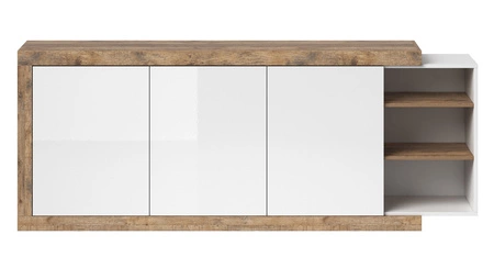 Komoda Sintra 220 cm dąb samdal / biały połysk funkcjonalna idealna do wnętrz w stylu nowoczesnym bezuchwytowy system push to open