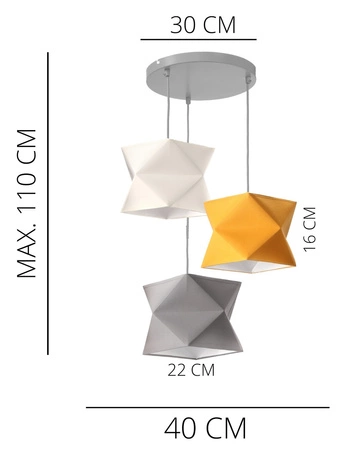 Lampa wisząca potrójna Quasar biała designerska lampa sufitowa do salonu z bawełnianymi abażurami i metalową rozetą sufitową