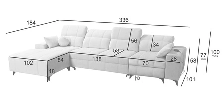 Narożnik z funkcją spania Penejos XII Lux kremowy lewostronny stylowy narożnik rozkładany z komfortowym wysuwanym podnóżkiem