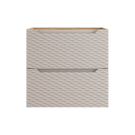 Szafka pod umywalkę Ocean 70 cm dąb olejowany / beżowy designerska szafka z szufladami ryflowania w kształcie fal frezowane uchwyty