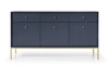 Komoda z szufladami Mono 154 cm granatowa minimalistyczny design stylowy uchwyt prosta forma wzbogacona o metalowe złote elementy