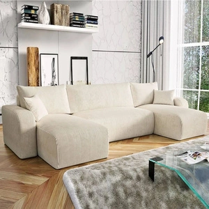 Narożnik z funkcją spania Fiesta U beżowy stylowy narożnik o ciekawym kształcie wytrzymała sztruksowa tkanina pojemnik na pościel