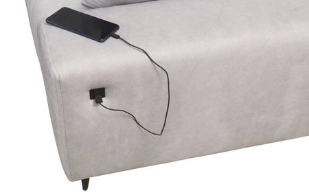 Narożnik z funkcją spania Castel IV jasny brąz lewostronny stylowy narożnik z pojemnikami na pościel i regulowanymi zagłówkami