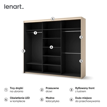 Zestaw mebli do sypialni Trend beżowy nowoczesny design komplet mebli o eleganckiej stylistyce z ryflowaniem oraz oświetleniem LED