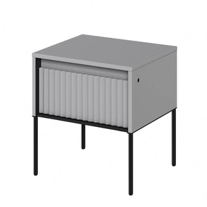 Szafka nocna Trend szara elegancka szafka z szufladą do sypialni dyskretne oświetlenie LED oraz gustowny ryflowany front