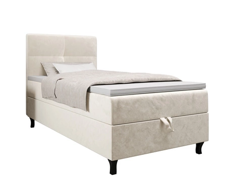 Łóżko kontynentalne Melba 120x200 beżowe w nowoczesnym skandynawskim stylu z tapicerowanym zagłówkiem łóżko z pojemnikiem