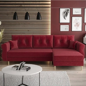 Narożnik z funkcją spania Wilkins bordowy prawostronny stylowy i nowoczesny design wpisujący się w każdą aranżację