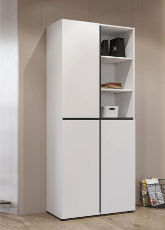 Szafa na buty Cross 79 cm biała prosta forma w nowoczesnym wydaniu funkcjonalna oraz praktyczna szafa na buty do przedpokoju