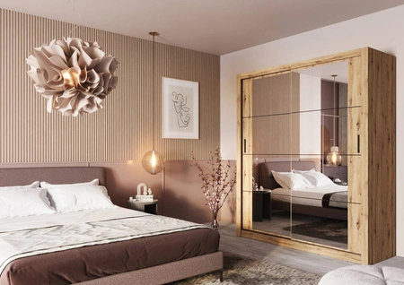 Szafa przesuwna z lustrem Arti 180 cm dąb artisan pojemna szafa do przedpokoju drzwi szafy wykończone lustrami w ciekawej konfiguracji