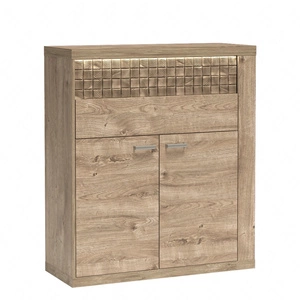 Komoda z szufladami Natural 102 cm dąb ribbeck stylowa komoda wysoka z ozdobną listwą z drewna sosnowego subtelne oświetlenie LED